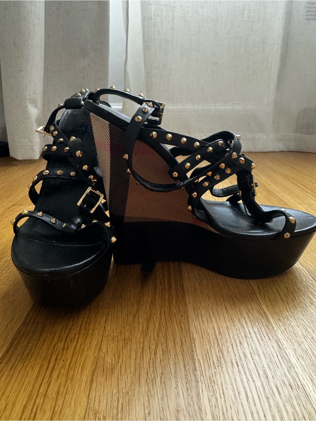 Burberry Black Studded Platform Wedge Sandals